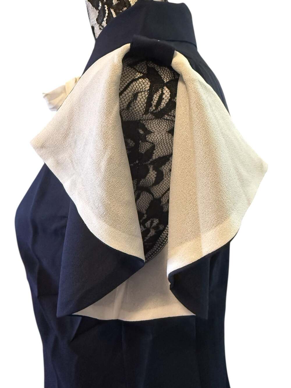 Tulip B Navy Bow Tie Blouse Button Front Short Sleeve Top Size Med NWT - Picture 5 of 5